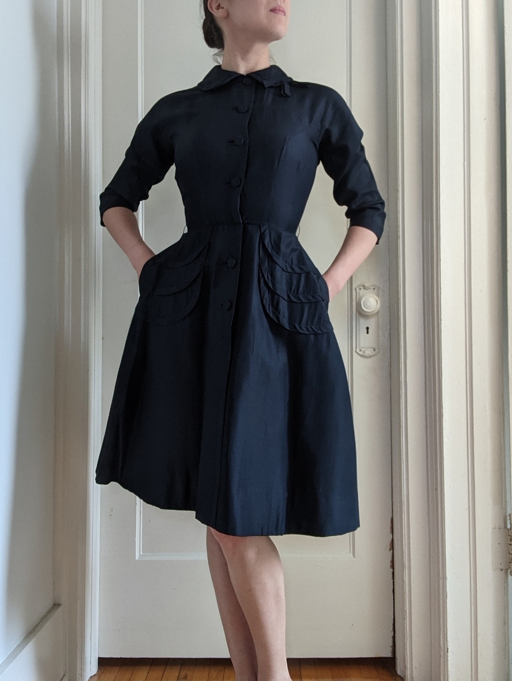 Classic Vintage Black 1950's Silk Dress